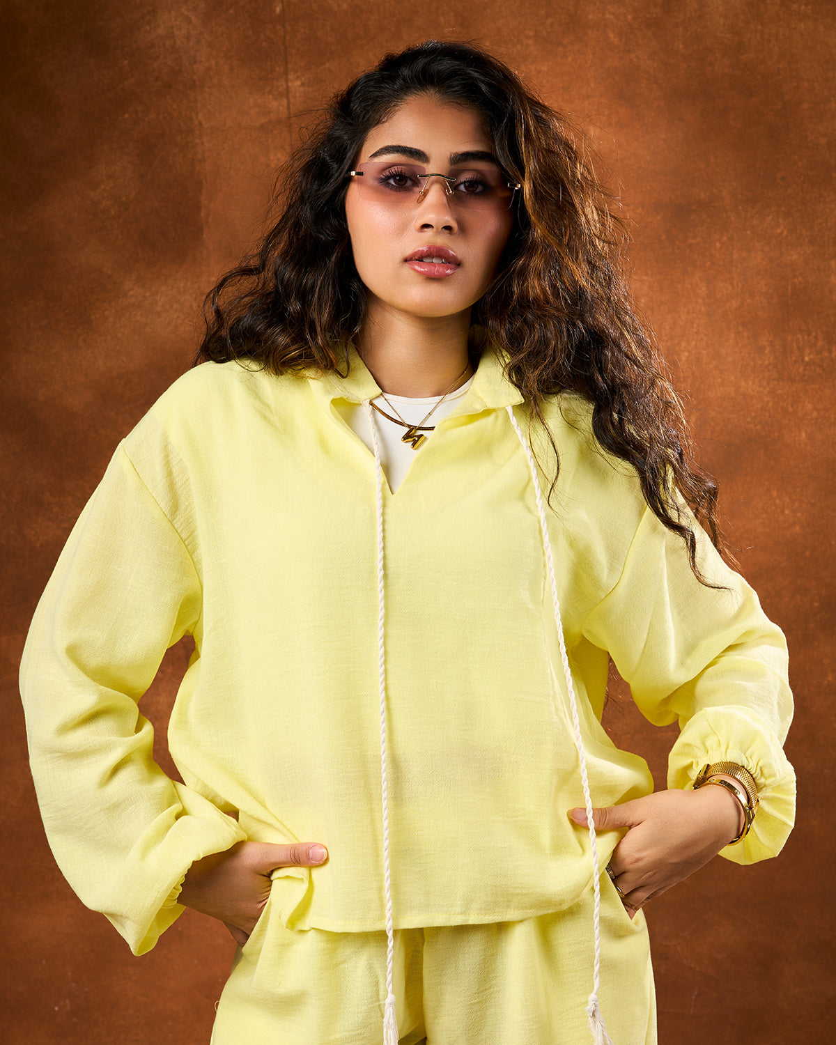 Butter yellow linen set