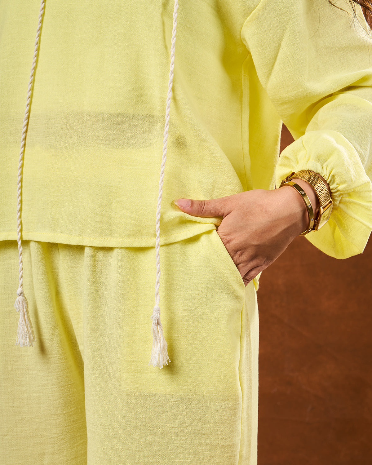 Butter yellow linen set