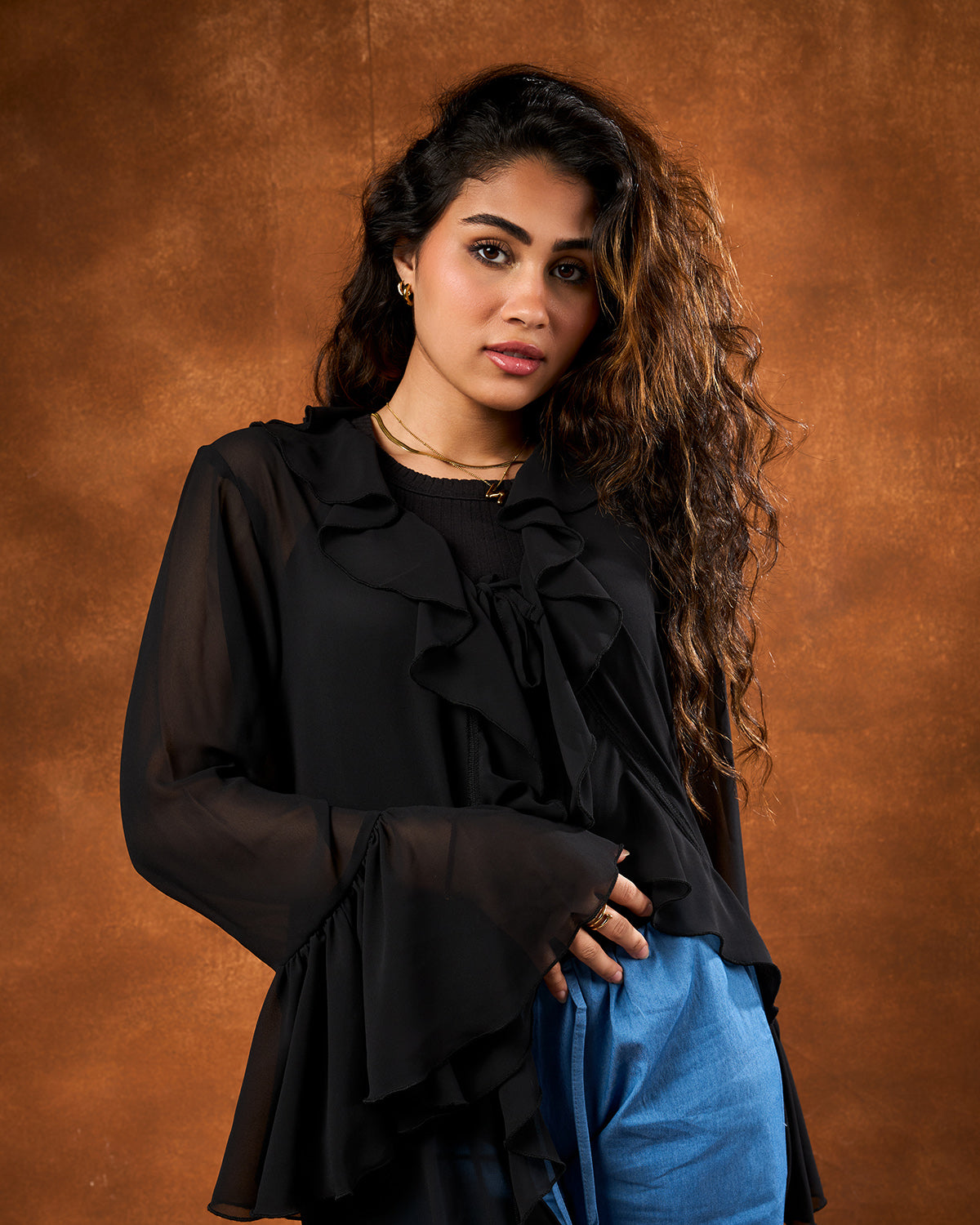 The ruffle cardy -Black