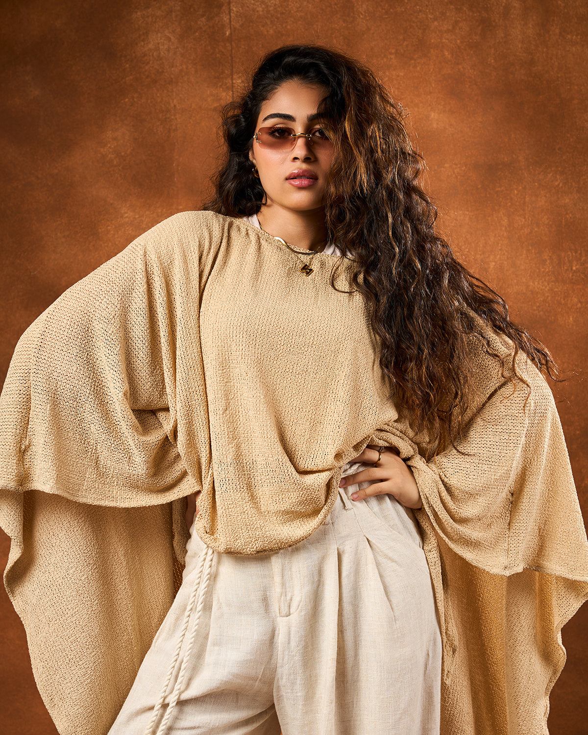Khaki cape blouse